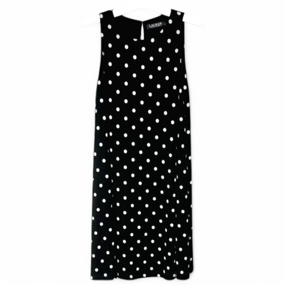 Lauren Ralf Lauren Black and White Polka Dot Sleeveless A-line Midi Dress Size 6